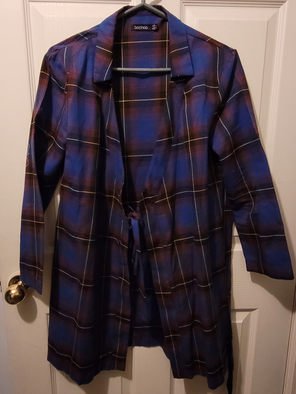 boohoo Navy & Brown Plaid Tie-Waist Sleep Robe
